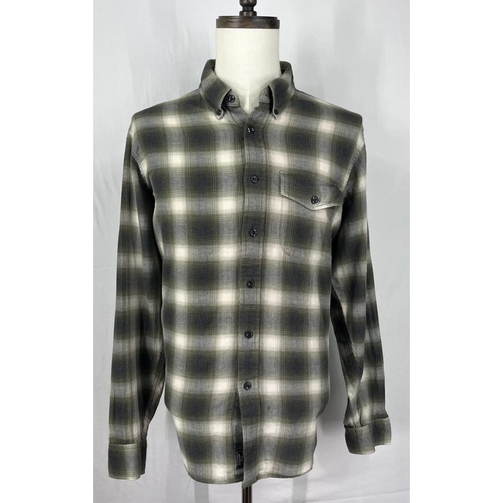 EUC Abercrombie & Fitch Mens Grey Plaid Flannel Button Up Shirt Stretch Size 2XL